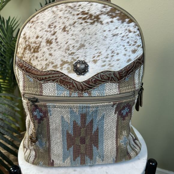 Myra Backpack Hair Hide Canvas weave tooled Leather Aztec Perfect Western main image 10